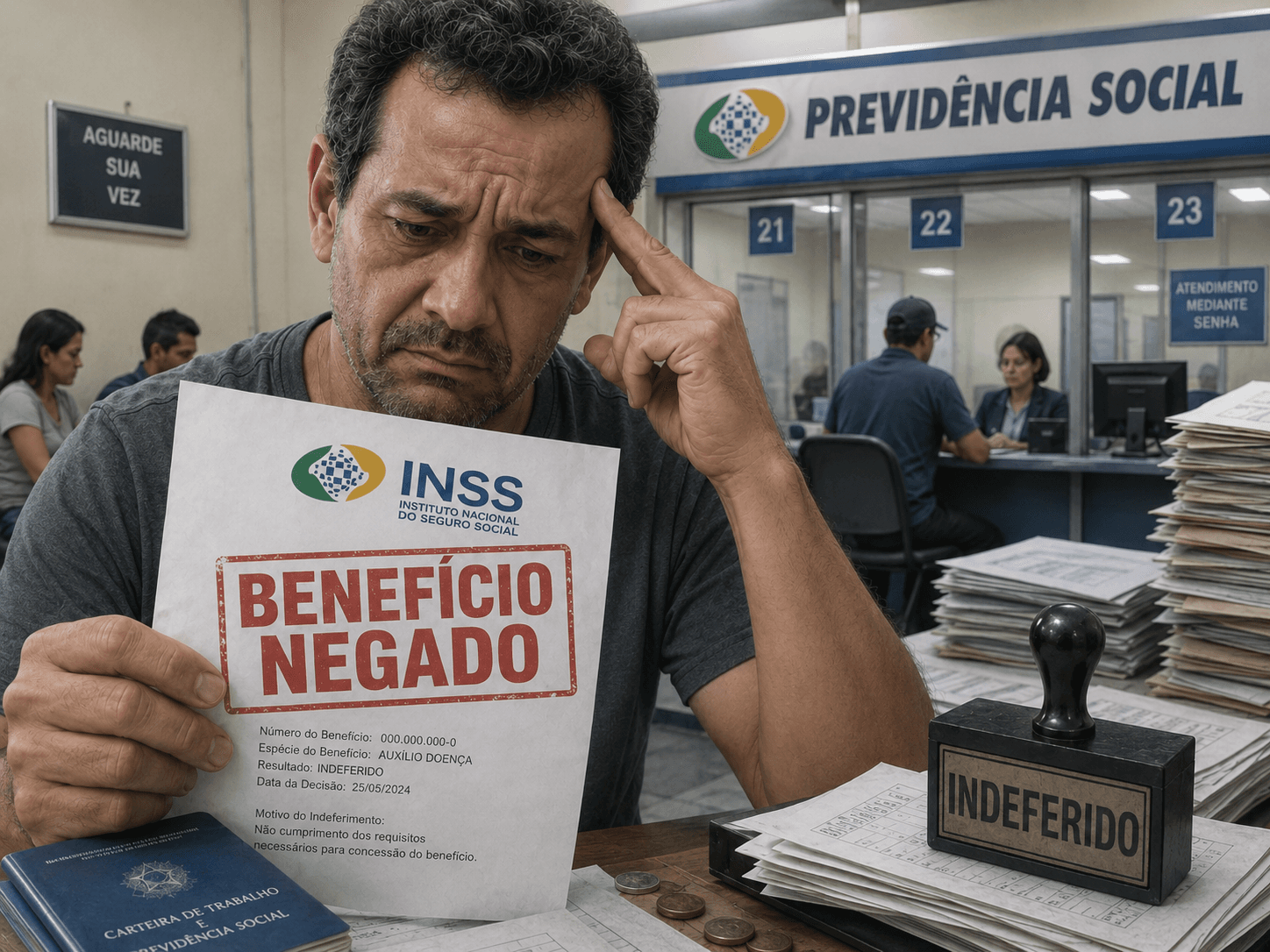Pessoa analisando documentos após ter benefício negado pelo INSS