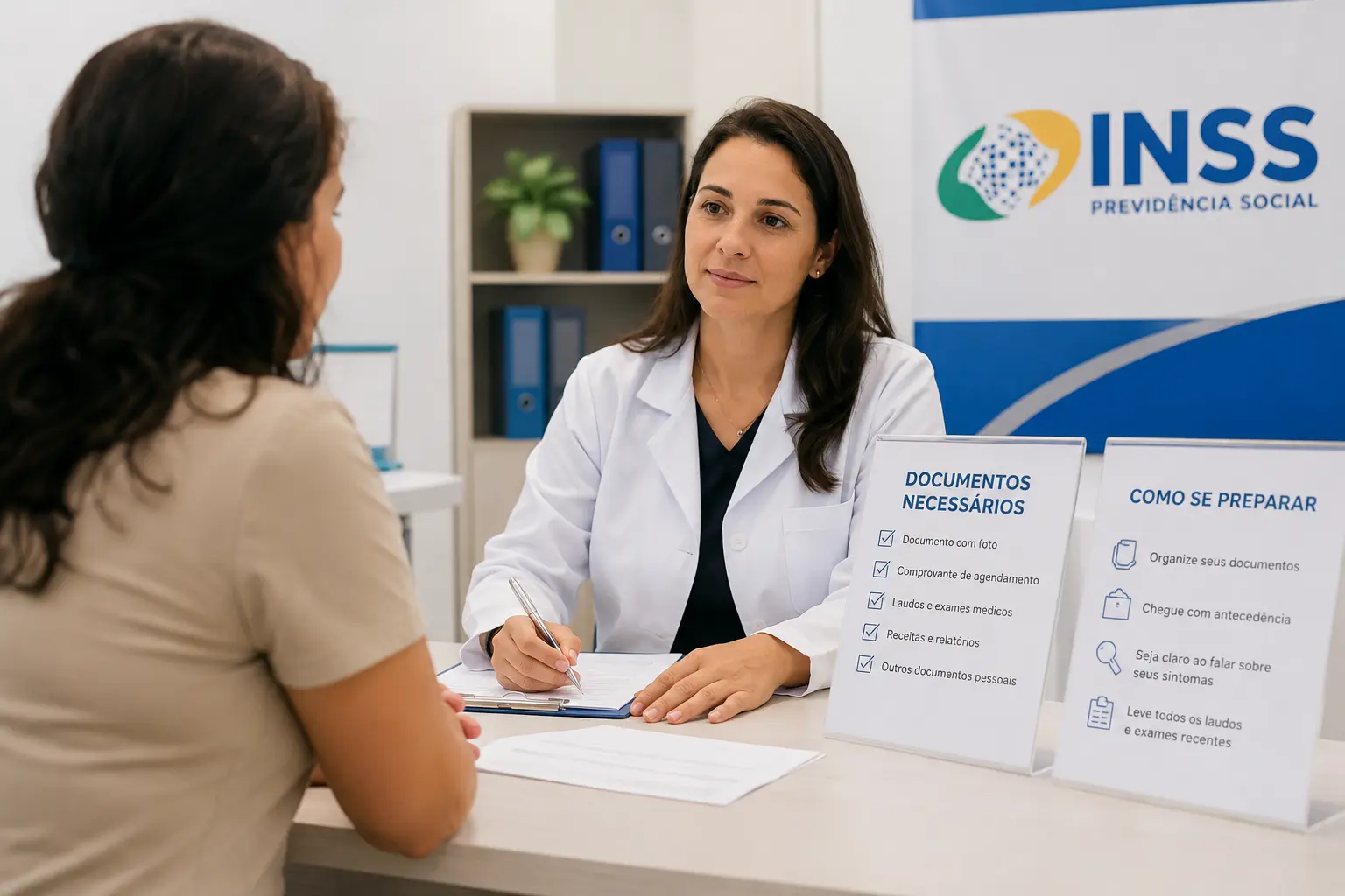 Pessoa organizando documentos médicos antes da perícia do INSS
